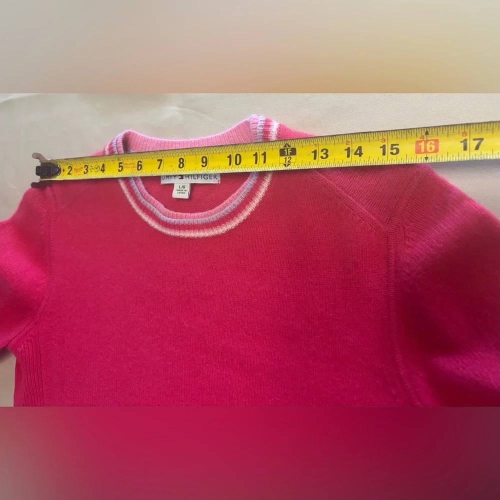 Tommy Hilfiger Womens Sweater Lambswool Angora Blend Sz L Pink Preppy Collegial - Picture 6 of 16
